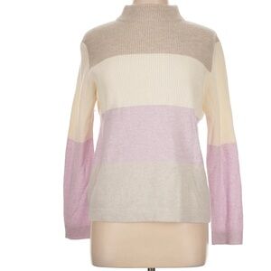 Forte Cashmere Pastel Striped Ribbed Mock Neck Cashmere Sweater Size Large